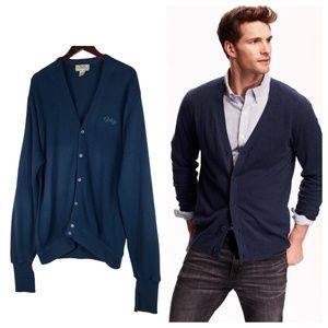 Vtg 70s 80s Izod Mens XL Cardigan Sweater Navy Blue V-Neck Grandpa Cobain